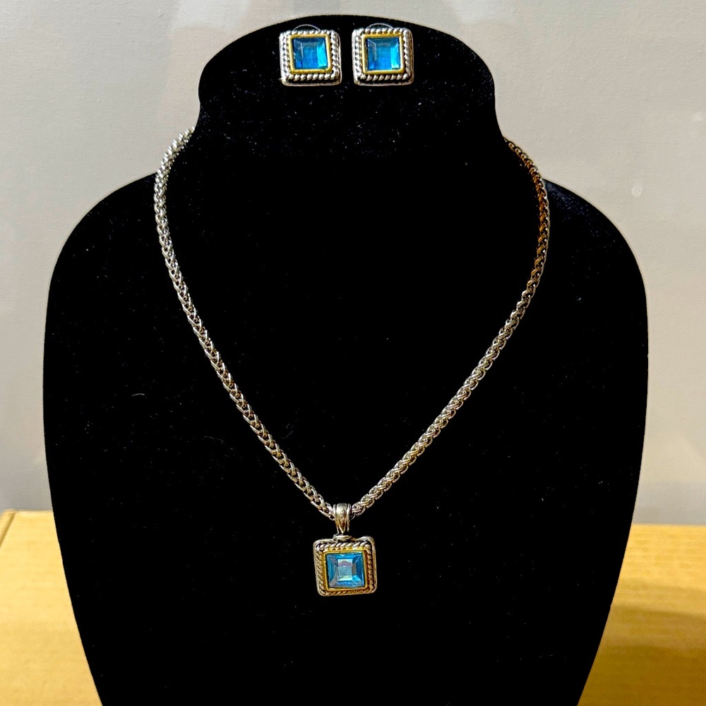 Elegant Blue and Silver Necklace and Earring Set